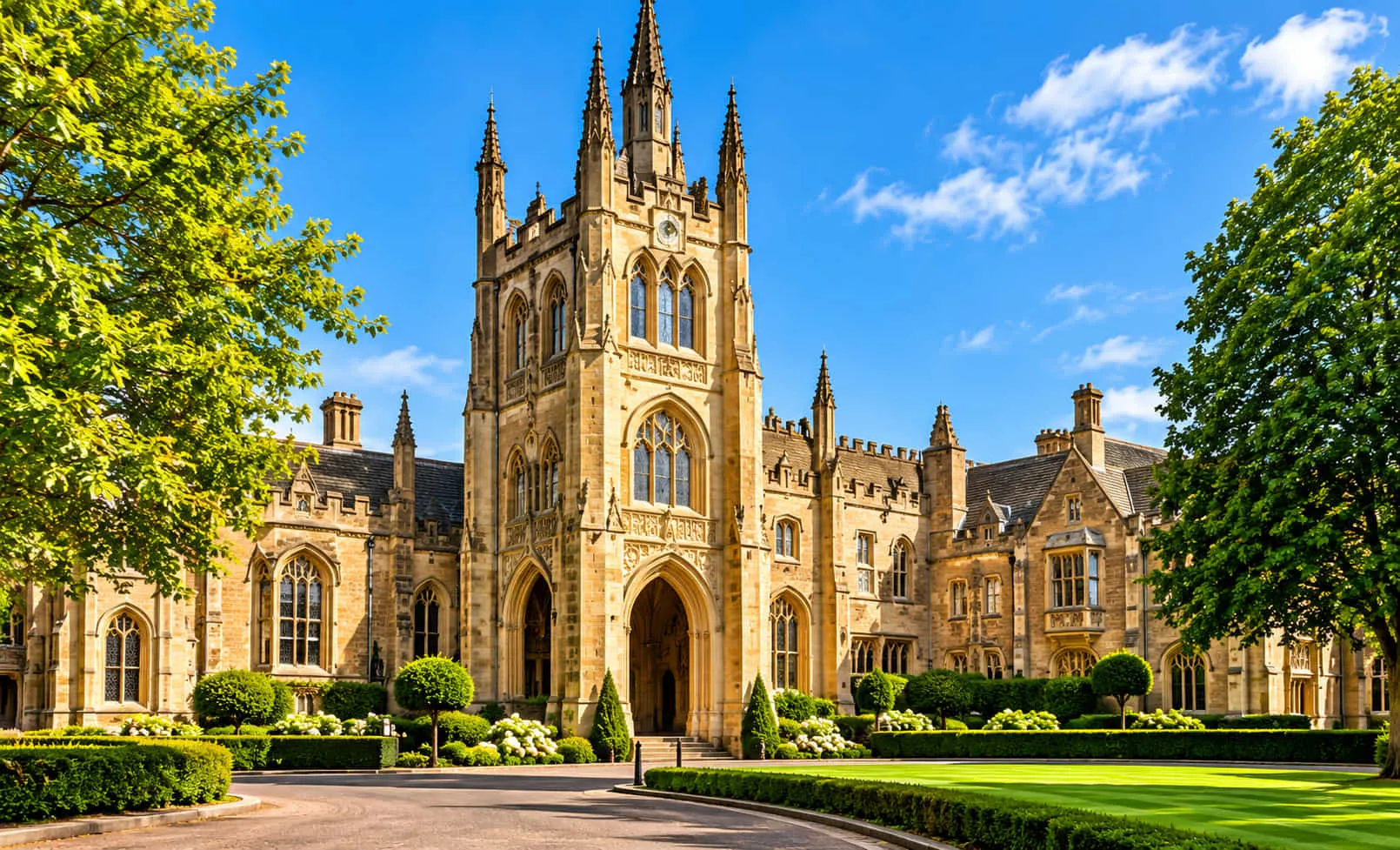 Historic Gothic stone building and gardens in Surrey